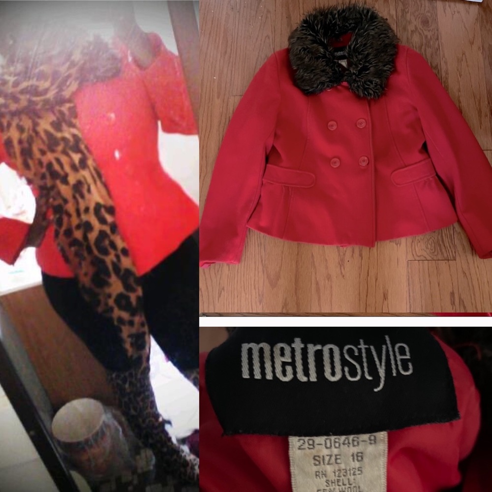 Pea coat jacket 16 plus size button up coat red